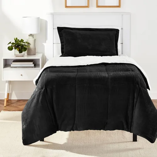 Miniatura 12 de Amazon Basics Juego de ropa de cama de 3 piezas, Sherpa de micromink, ultrasuave, edredón cálido para todas las estaciones, tamaño King, azul Azul