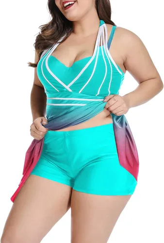 Miniatura 2 de Lalagen Traje de baño halter para mujer, talla grande, conjunto de tankini de dos piezas.