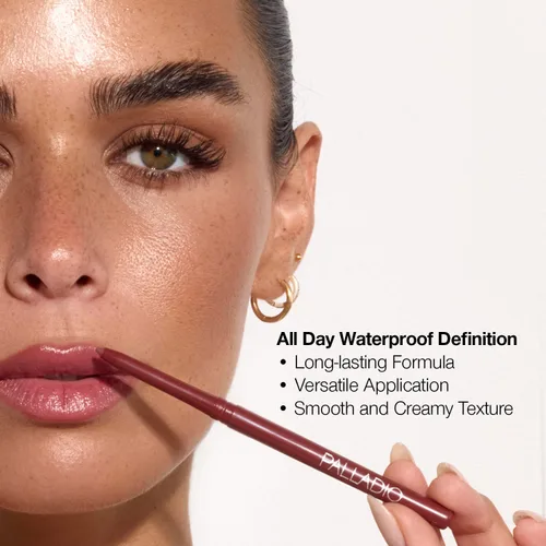 Miniatura 6 de Palladio Delineador de labios retráctil impermeable, color cremoso y de alto pigmento, fórmula antideslizante de larga duración, sin necesidad
