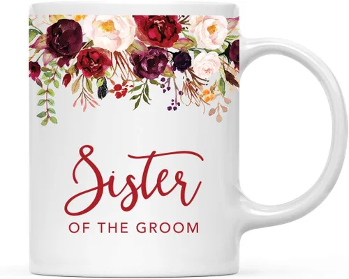 Miniatura 17 de Andaz Press Taza de té de cerámica para el día de la madre, regalo de 9.5 fl oz, otoño, marsala, flores burdeos, rosas, flores, tía, 1 paquete