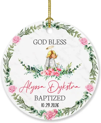 Adorno de Navidad personalizado con texto en inglés "God Bless Bautized" 2025, adornos de bautismo católico, regalos para recién nacido, adorno de