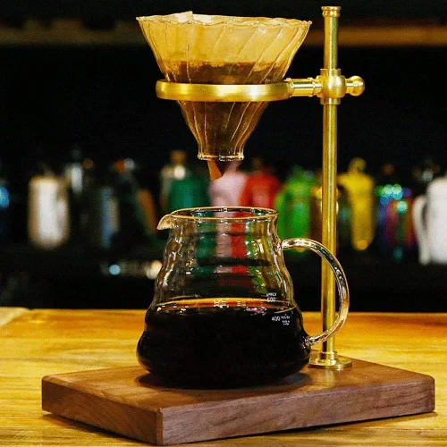 Miniatura 3 de Fdit Soporte para gotero de café de latón con base de madera, altura ajustable, rotación de 360 grados, preparación manual, 8.8 x 6.3 x 10.8 pulgadas