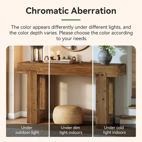 Miniatura 8 de Mesa consola de madera maciza, mesa de sofá de granja de 55 pulgadas detrás del sofá, consola rectangular con doble base para entrada, pasillo, sala