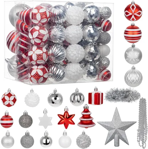Miniatura 12 de 100 piezas de juego de adornos de Navidad azul y blanco – Kit de bolas de decoración de árbol de Navidad inastillables con estrella de copa