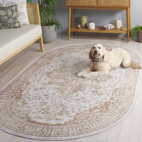Miniatura 8 de SAFAVIEH Alfombra lavable Arizona Collection – 5 x 8 pies, ovalada, beige y dorado, antideslizante y fácil de limpiar, ideal para sala de estar