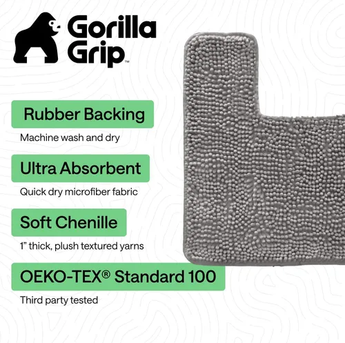 Miniatura 3 de GORILLA GRIP - Juegos de alfombras de baño, juego de 2 alfombras de área de chenilla suave, alfombra base para inodoro y alfombra de 30 x 20, Gris