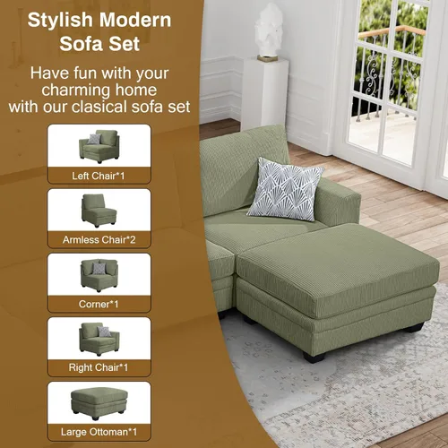 Miniatura 28 de Legend Vansen Sofá Seccional Modular de Gran Tamaño, Sofá en Forma de U de 7 Asientos con Otomana, Sofá de Pana con Asiento Profundo, Sofás Crema