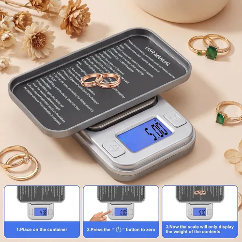 Miniatura 5 de Diyife - Mini báscula digital de gramo de bolsillo de 0.00 oz, escala de miligramos de 7.01 onzas con estuche de almacenamiento, 8 unidades, Plateado