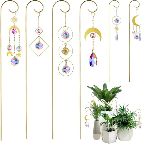Miniatura 10 de HDCRYSTALGIFTS 4 atrapasoles de cristal de abejorro con enrejado pequeño para plantas en maceta, accesorios de enrejado para plantas