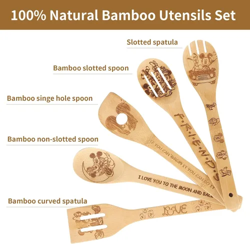 Miniatura 2 de Cuchara de madera para cocinar, cucharas de madera de dibujos animados, juego de utensilios de bambú para decoración de cocina, regalo