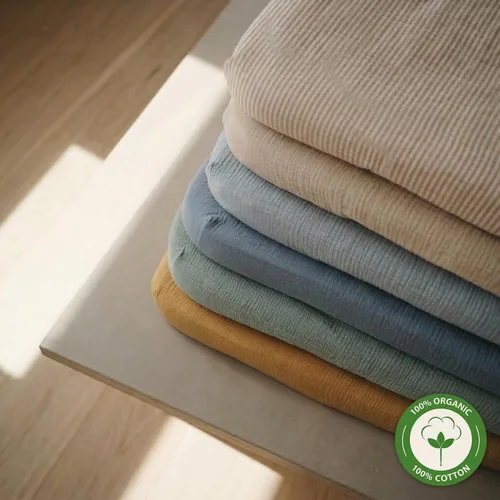 Miniatura 9 de Sábanas para cuna - Sábana bajera ajustable de muselina de algodón orgánico - Tamaño estándar para bebé niño y niña 28" x 52" ultra suave y Rayas