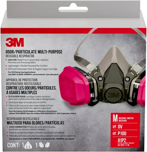 Miniatura 8 de 3M P100/OV Odor/Particulate Multi-Purpose Reusable Respirator 65021, NIOSH-APPROVED Organic Vapor Cartridge, Medium