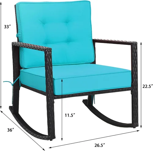 Miniatura 3 de DORTALA Silla mecedora de ratán, 2 piezas, silla de mimbre para exteriores con marco de acero resistente, asiento de muebles de mimbre para patio