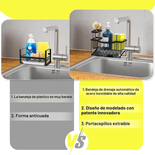 Miniatura 4 de Fssvcd Maifan Organizador de Fregadero para Cocina con Soporte para Cepillo y Bandeja Autodrenante de Acero Inoxidable, Organizador de Fregadero