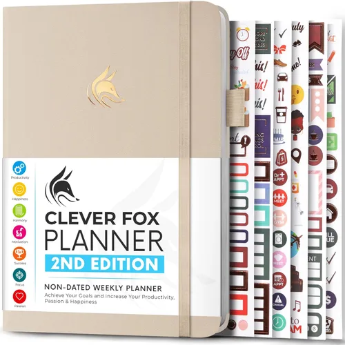 Miniatura 20 de Clever Fox - Agenda 2ª Edición – Planificador de Metas Semanales y Mensuales Colorido, Organizador de Gestión del Tiempo y Productividad, Sin Fecha