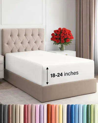 Miniatura 94 de Sábana bajera ajustable extra profunda tamaño completo – Sábana bajera individual de lujo para hotel únicamente – Se adapta fácilmente a colchones