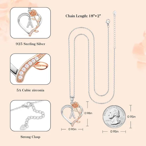 Miniatura 5 de DFUNH Collar con inicial de corazón rosa para mujer, collar de plata de ley S925 con letra inicial para esposa, collar con dije de letra de corazón