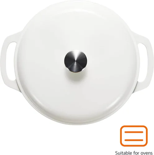 Miniatura 2 de Amazon Basics - Olla de horno holandés de hierro fundido esmaltado con tapa, redonda, asas duales, resistente, mediana, 6 cuartos de galón