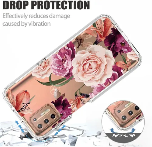Miniatura 7 de Funda para Moto G9 Plus, Motorola G9+ XT2087-1 con protector de pantalla de vidrio templado, funda protectora de cuerpo completo con patrón floral