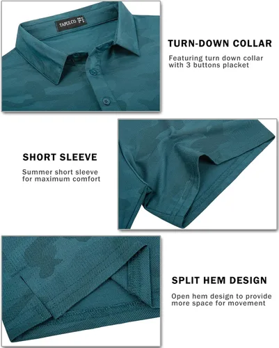 Miniatura 80 de TAPULCO Camisetas tipo polo de secado rápido para hombre, diseño de camuflaje, atléticas, ligeras, transpirables, casuales, para golf