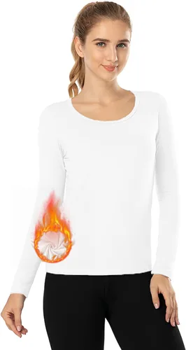 Miniatura 16 de MANCYFIT Tops térmicos para mujer, camisa con forro polar, manga larga, capa base, cuello en V