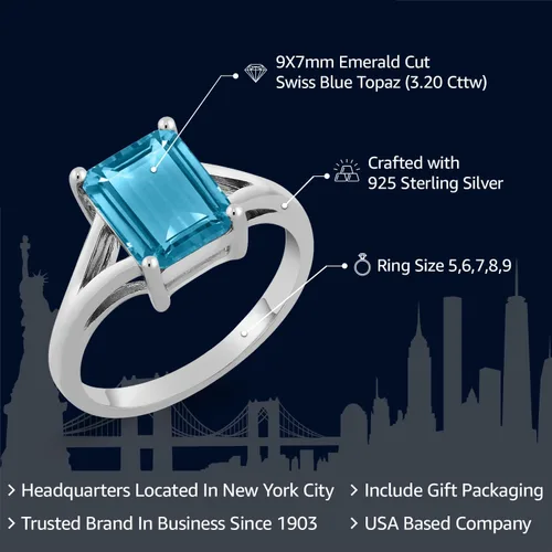 Miniatura 76 de Gem Stone King Anillo de compromiso solitario con diseño clásico de vástago dividido para mujer, plata de ley 925, piedra natal de piedra preciosa