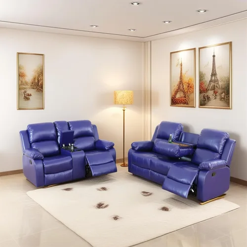 Miniatura 11 de Conjunto de sofá para sala de Estar, sillón reclinable de cuero transpirable, sofá de 3 plazas para cine en casa con portavasos para apartamento