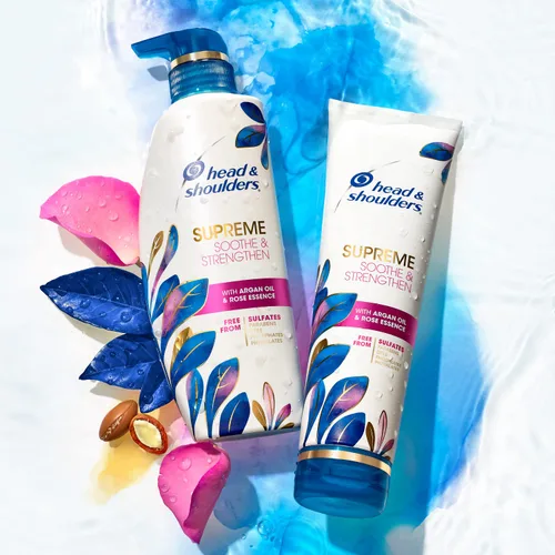 Miniatura 6 de Head & Shoulders Supreme, Champú y acondicionador para el cuidado del cuero cabelludo seco y la caspa, con aceite de argán y esencia de rosa, calma