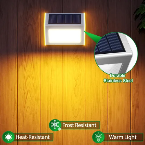 Miniatura 7 de JSOT Luces solares para valla, luces solares impermeables para exteriores, luz para exteriores, jardín, patio, pared, escalera, poste de 3 LED, luz