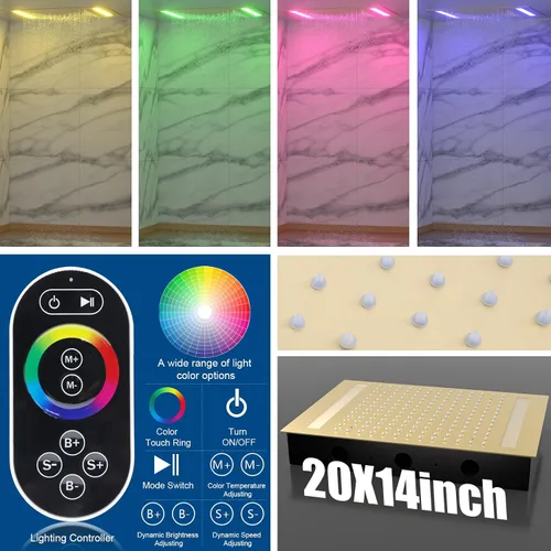 Miniatura 3 de Enga Sistema de cabezal de ducha doble, cabezal de ducha LED de lluvia de 14 x 20 pulgadas con cabezal de pared de 6 pulgadas, juego de grifo de Oro