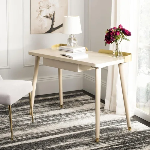 Miniatura 2 de Safavieh Escritorio moderno de 1 cajón blanco lavado y dorado Blanco lavado / dorado