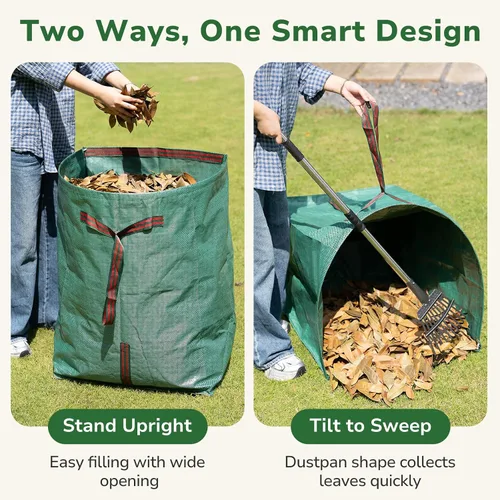 Miniatura 4 de GreatBuddy Combo de rastrillo y bolsas de hojas para hojas, rastrillo de jardín de metal ajustable de 29 a 72 pulgadas, 11 dientes, paquete de 2