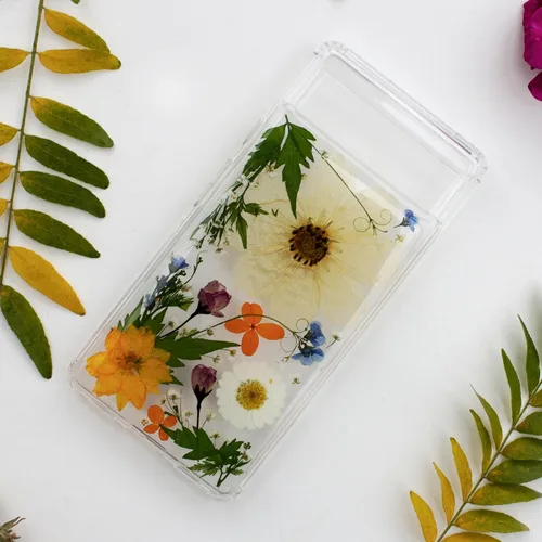 Miniatura 4 de Unique Real Pressed flower foral Clear Soft Phone cases cover With Bumper for Google Pixel 8 with large Flower Design Fit (Pixel 8)