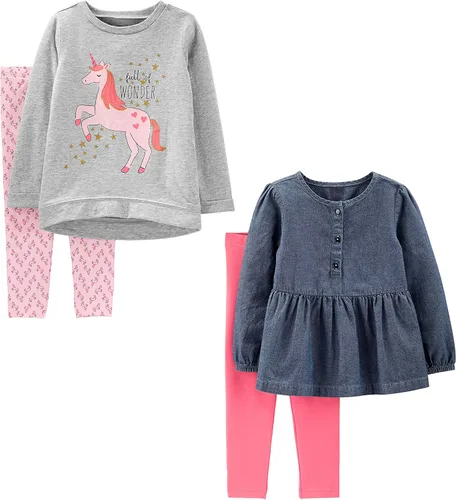 Miniatura 2 de Simple Joys by Carter's - Juego de 4 piezas de camisas y pantalones de manga larga para niña