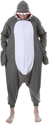 Miniatura 2 de EraSpooky Pijama de tiburón para adultos, disfraz de animales de una pieza con capucha, unisex