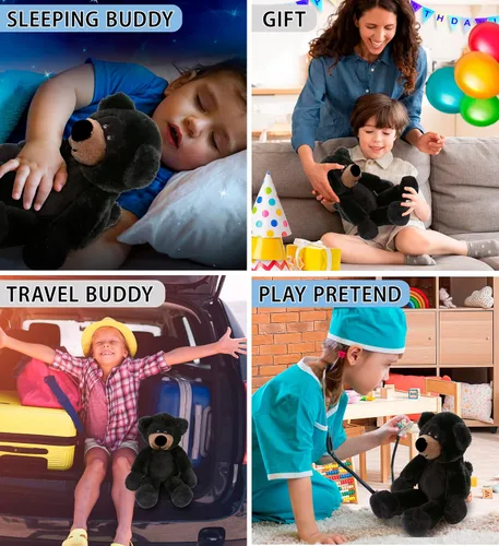 Miniatura 4 de DolliBu Peluche de oso negro – Oso negro suave y abrazable de pierna larga, adorable juguete de peluche para jugar, lindo regalo de vida silvestre