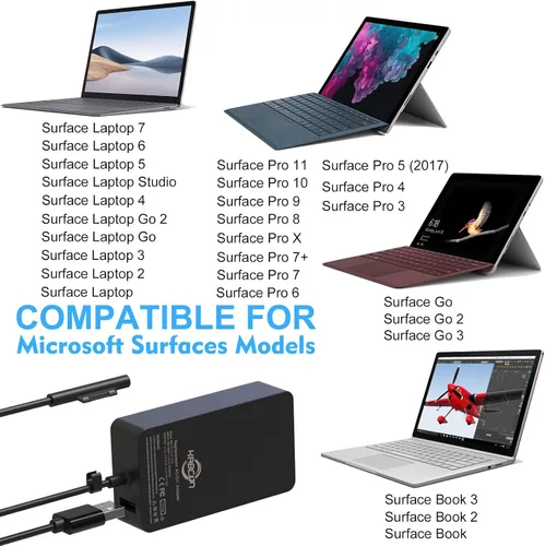 Miniatura 3 de Cargador de 127 W para Microsoft Surface Book 3 2 1, Surface Laptop 7 6 5 Go2 Studio Go 4 3 2 1, Surface Pro 11 10 9 8 7+ X 7 6 5 4 3, Surface Go 3