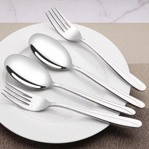 Miniatura 5 de Obstnny Cuchara de servir de banquete de acero inoxidable Tenedor grande (4 piezas/2 de cada uno)