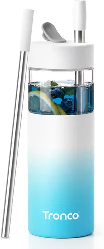 Miniatura 12 de Tronco Vaso de vidrio de 24 onzas con tapa y popote, taza de café helado, taza de batido con tapa de silicona para té Boba, hogar, oficina, viajes