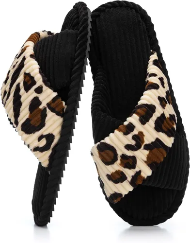 Miniatura 24 de GOEWY - Pantuflas para mujer con espuma viscoelástica para el hogar, con entretejido de pana, tiras cruzadas, con punta abierta, sandalias cómodas