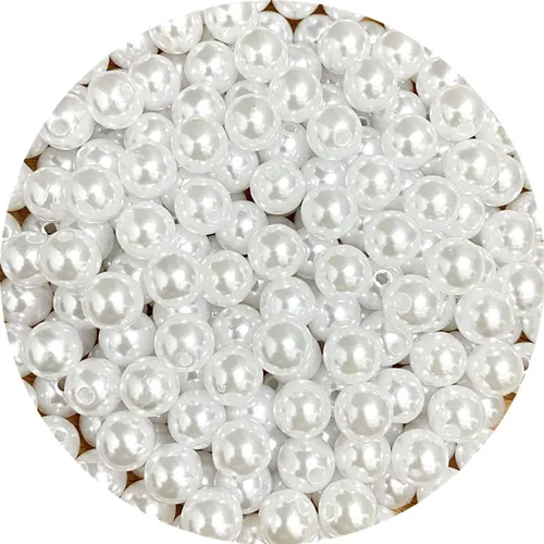 Miniatura 14 de 400 cuentas de perlas de satén de 0.315 pulgadas (0.315 in) redondas sueltas de plástico para hacer joyas, aretes, pulseras, collares, llaveros