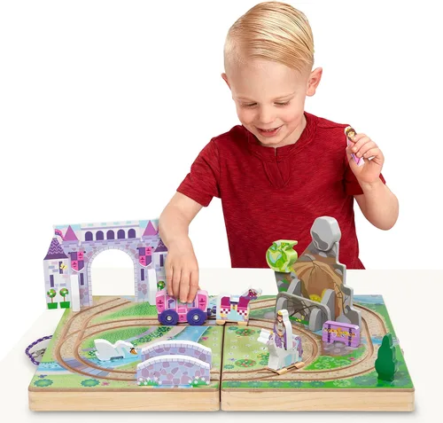 Miniatura 3 de Melissa & Doug 19 piezas de madera para llevar a lo largo de la mesa Kingdom - Carruaje, caballo, unicornio, dragón, más Reino
