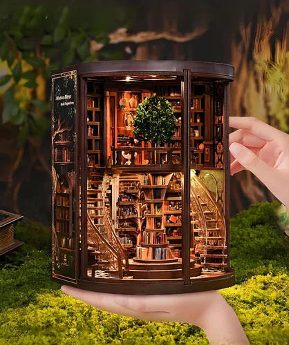 Miniatura 4 de Kits de rincón de libros para adultos, rompecabezas de fantasía 3D, kit de biblioteca con cubierta antipolvo, repositorio de libros de sabiduría