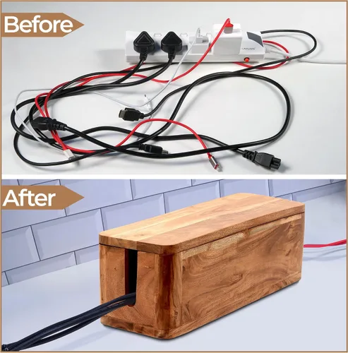 Miniatura 7 de Caja grande de gestión de cables - Madera de acacia - Caja organizadora de cables y caja de tira de alimentación para la gestión de cables