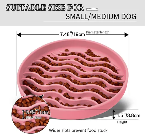 Miniatura 2 de Tazones de alimentación lenta para perros, tazón de silicona antigolpe, comedero lento para mascotas y cachorros con ventosas, apto para Rosado