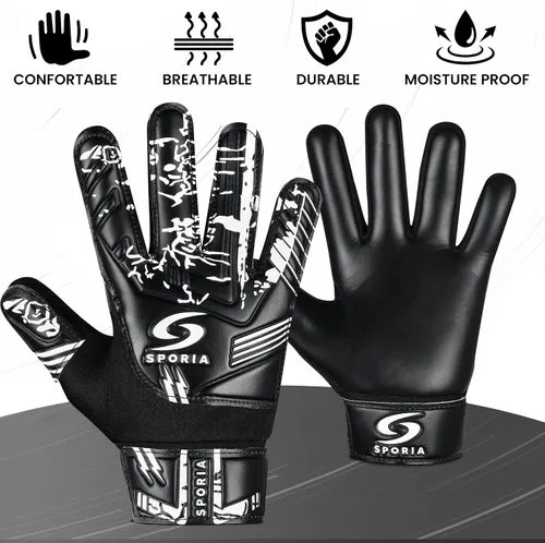 Miniatura 5 de SPORIA Guantes de portero para jóvenes con doble protección para la muñeca, guantes de fútbol para niños, material de látex antideslizante, guantes