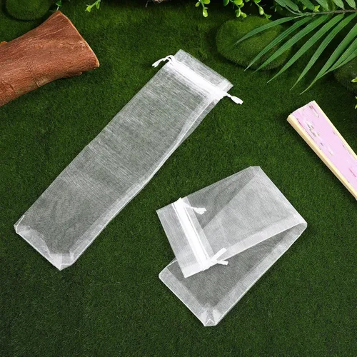 Miniatura 6 de Toddmomy 50 bolsas de organza con cordón para abanicos de mano, bolsas de organza blanca con cordón para dulces, joyas, fiestas, recuerdos de boda