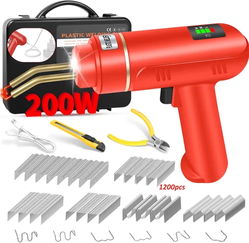 Soldador de plástico inalámbrico de 200 W, kit de soldadura de plástico con 1200 grapadoras en caliente, pistola soldadora de plástico recargable