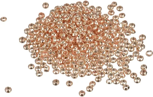 Miniatura 6 de uxcell 1000 cuentas redondas de engarzado, cuentas espaciadoras de extremo de crimpado de 0.079 pulgadas, pequeños topes para hacer pulseras y Oro