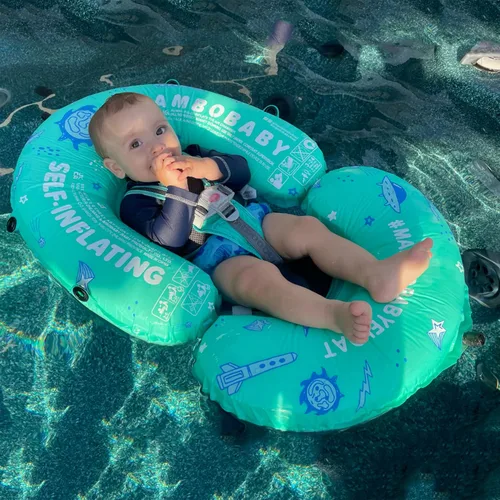 Miniatura 7 de Flotador Mambobaby para bebé de piscina con toldo y cola Flotador portátil para bebé autoinflable, plegable, flotador de natación, cama flotante